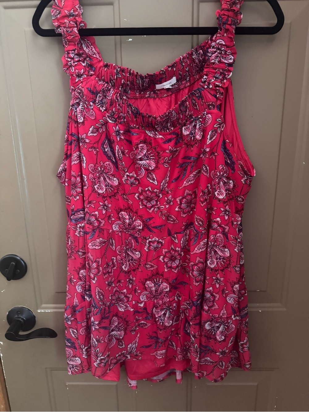 Maurices Pink Floral Ruffle-Strap Tank